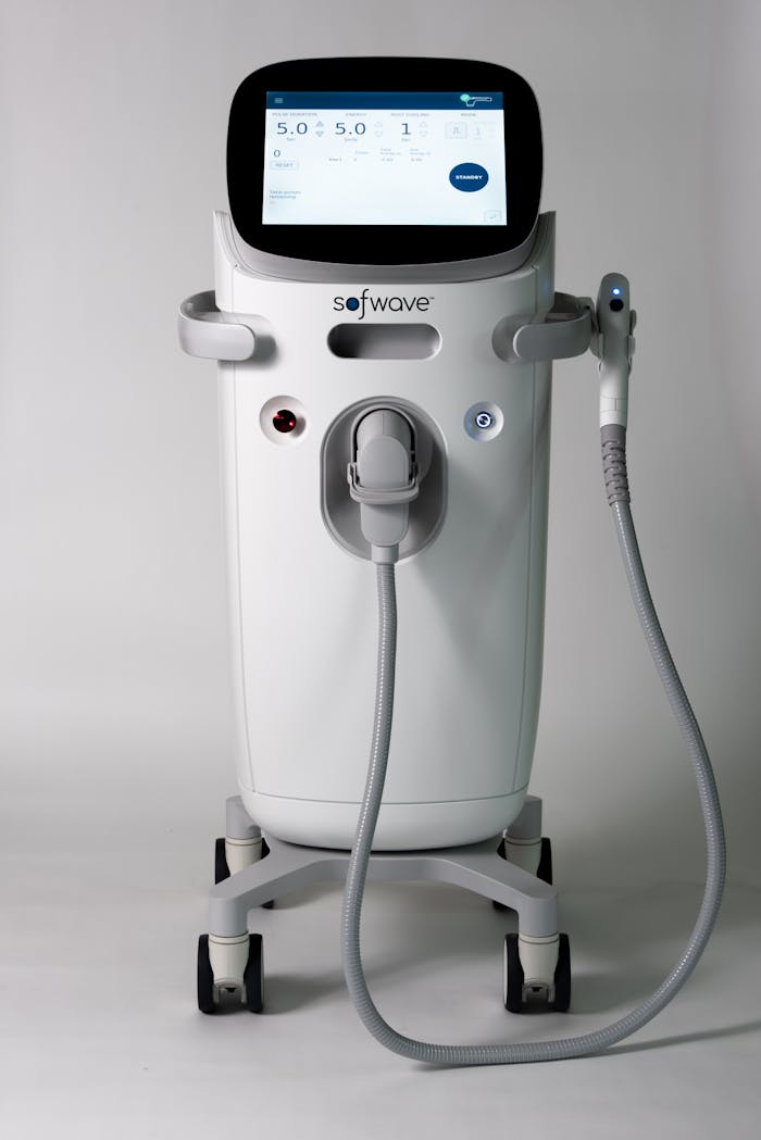High-tech Sofwave ultrasound machine for wrinkle reduction in a studio setting.